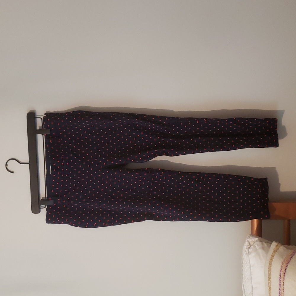 J. Crew Sz 8 Petite Blue Polka Dot Straight Leg Side Zipper Ankle Pants